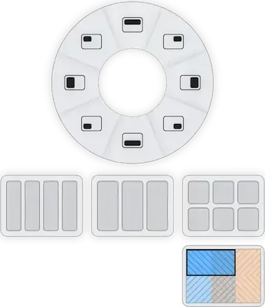KeyTiler 快速布局展开横向六分布局,显示六个单独区域和四个相邻双格组合。