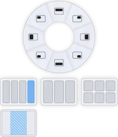 KeyTiler 快速布局展开四条带布局,中间两个区域组合成中央半屏。