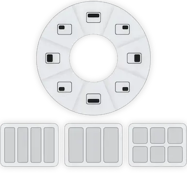 KeyTiler 快速布局出现在鼠标附近,中央显示半屏和四分屏位置,外围显示高级布局家族。