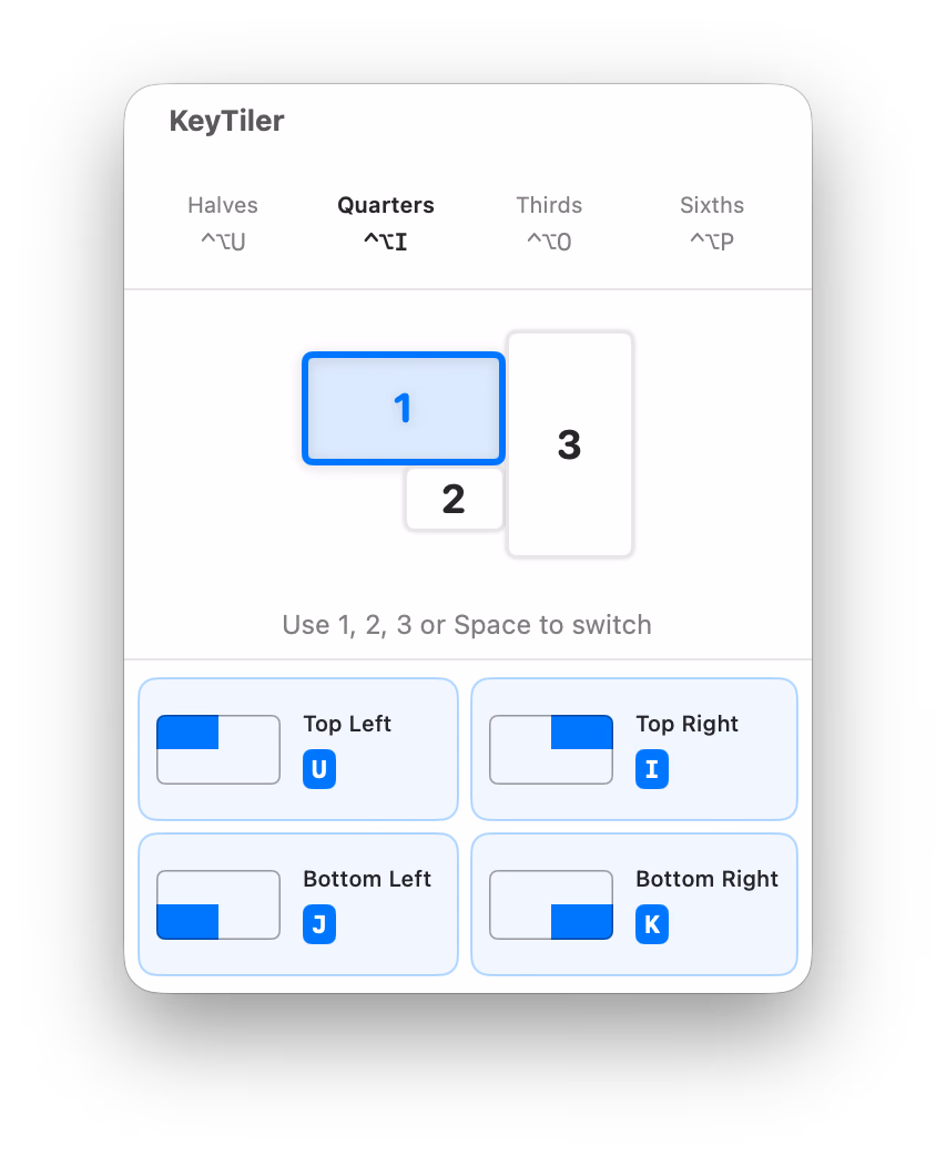 KeyTiler quarters layout panel