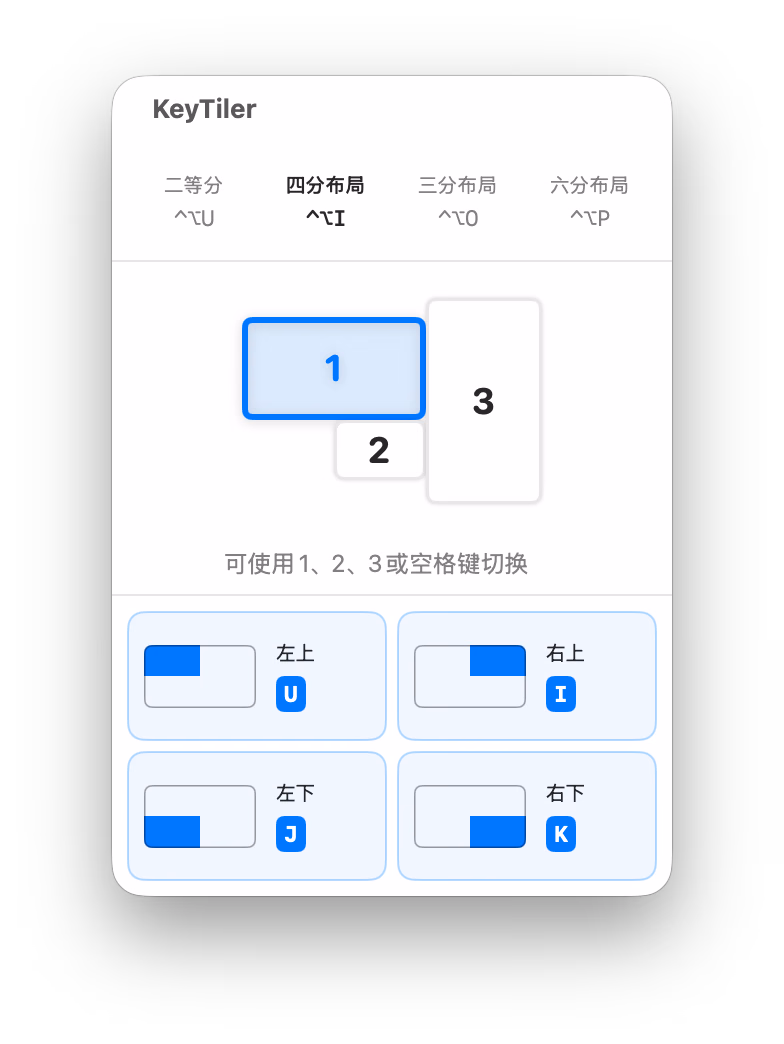 KeyTiler 四分之一布局面板