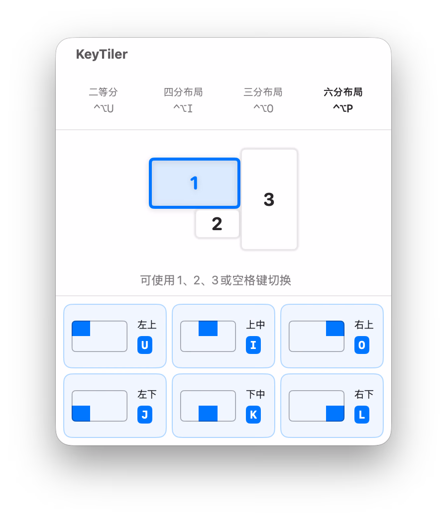 KeyTiler 六分之一布局面板